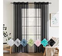 EMEMA Cortinas Poliéster Translucida de Dormitorio Moderno Ojales Cortina Ventana Visillos Salon para Sala Cuarto Dormitorio Comedor Cocina Salón de 2 Unidades 140 x 175cm Negro