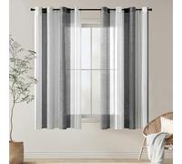 EMEMA Cortinas Rayas Transparente con Ojales Cortinas de Voile Salón Moderno Juego de 2 Cortinas Dormitorio Transparente con Patrón Cortina Semitransparente Rayas 140 x 145cm Blanco y Gris
