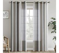 EMEMA Cortinas Rayas Transparente con Ojales Cortinas de Voile Salón Moderno Juego de 2 Cortinas Dormitorio Transparente con Patrón Cortina Semitransparente Rayas 140 x 245cm Blanco y Gris Oscuro