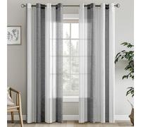 EMEMA Cortinas Rayas Transparente con Ojales Cortinas de Voile Salón Moderno Juego de 2 Cortinas Dormitorio Transparente con Patrón Cortina Semitransparente Rayas 140 x 245cm Blanco y Gris