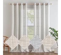 EMEMA Cortinas Visillo de Lino Translucido Moderno Cortina Decoracion Transparente Cruzada para Ventana Sala Cuarto Dormitorio Comedor Cocina Salón 2 Hojas 140x260cm Blanco Gris