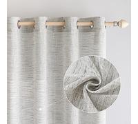 EMEMA Cortinas Visillo de Lino Translucido Moderno Cortina Decoracion Transparente Cruzada para Ventana Sala Cuarto Dormitorio Comedor Cocina Salón 2 Hojas 140x225cm Blanco Gris