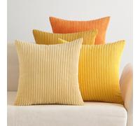 EMEMA Funda Cojines 4 Piezas 50x50 cm para Sofá Funda de Almohada de Corduroy Súper Suave Cojin de Pana a Rayas Decoración Moderna para Sofá Silla Cama Sala de Estar Dormitorio Serie Naranja