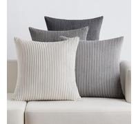 EMEMA Funda Cojines 4 Piezas 50x50 cm para Sofá Funda de Almohada de Corduroy Súper Suave Cojin de Pana a Rayas Decoración Moderna para Sofá Silla Cama Sala de Estar Dormitorio Serie Gris