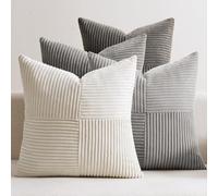 EMEMA Funda de cojín de pana 4 en 1 Patchwork 40x40 cm Funda de cojín decorativo Cojín de sofá Cojín decorativo de pana para sofá Sillón Hogar Dormitorio Serie Gris