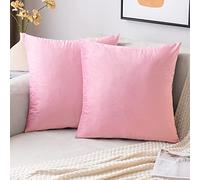 EMEMA Funda de cojín de terciopelo 45 x 45 cm, juego de 2 fundas de cojín decorativas rosa Sakura para sofá, cojín lumbar, cojín de descanso para dormitorio con cremallera oculta