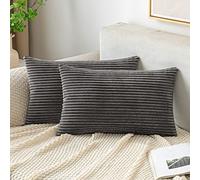 EMEMA Funda Decorativa de Cojín de Terciopelo con Costillas para Sofá, Funda de Almohada Suave para Casa, Salón, Dormitorio, Cama Click Clac 40x60 cm Lote de 2 Gris Oscuro
