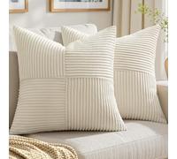 EMEMA Juego de 2 fundas de cojín de pana de 40 x 40 cm, diseño de patchwork, color beige