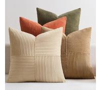 EMEMA Juego de 4 fundas de cojín de pana con diseño de patchwork, 40 x 40 cm, fundas de cojín decorativas para sofá, sillón, hogar, dormitorio, serie marrón-verde