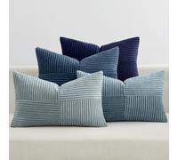 EMEMA Juego de 4 fundas de cojín de pana con diseño de patchwork, 40 x 60 cm, fundas decorativas para sofá, sillón, hogar, dormitorio, serie azul oscuro