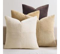 EMEMA Juego de 4 fundas de cojín de pana con diseño de patchwork, 50 x 50 cm, fundas decorativas para sofá, sillón, hogar, dormitorio, serie café