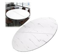 EMENKD 2-Fold Portable Wooden Dining No Legs, 30 40inch Large Round Folding Tabletop Extender Foldable Table Top For Family Meals Parties(White Stripes,100cm/40inch)