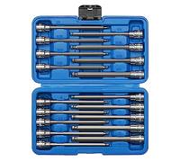 EMENTOL Juego de 18 llaves de vaso hexagonales de punta de bola larga de 3/8 pulgadas, CR-V, acero S2, SAE/métrico, juego de llaves Allen extralargas, 1/8 pulgadas - 3/8 pulgadas, 3 mm - 10 mm