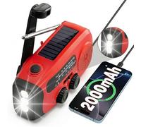 Emergency Radio Solar Kurbelradio con 3LED Linterna, 2000mAh Powerbank y SOS-Alarm - Radio Portátil para Kit de Emergencia Familiar, Camping, Aire Libre, Huracán, Terremotos
