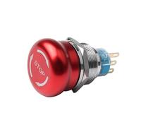 Emergency Stop Switch 16mm Red Mushroom Head with Arrow Metal Push Button Self-Locking/Latching Waterproof Dustproof(Stop,6Pin 2NO2NC)