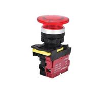 Emergency Stop Switch 22mm LA36M Mushroom Button with LED Momentary Self Reset Push RED Green 380v(RED-with led,1NO)