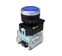 Emergency Stop Switch FXB38 22MM Push Button Switch On Off 1NO1NC Momentary Latching 10A 440V Flat Head Power Start Stop Buttons with Fixation(Blue,Latching Self-Locked)
