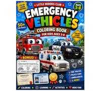 Emergency Vehicles Coloring Book for Kids: Fire Trucks, Ambulances, Police Cars & Rescue Helicopters | Easy Coloring Pages for Boys & Girls Ages 3-8 | ... ID Card & Badge (Little Builders Club™)
