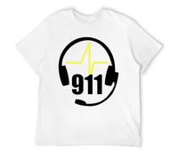 Emergency Worker - Camiseta fina de línea amarilla, diseño 911 Dispatcher para hombre, camiseta gráfica de apoyo, Estilo blanco, S