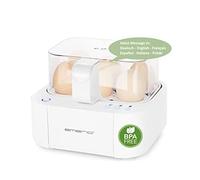 EMERIO excelente y único cocedor de huevos cocina los tres niveles de cocción [suave|medio|duro] en un solo proceso de cocción con resultados perfectos y salida de voz multilingüe en DE EN FR ES IT PL