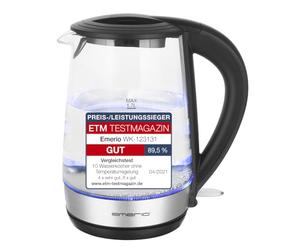 EMERIO Hervidor inalámbrico WK-123131, acero inoxidable sin BPA, negro, 2200 W, 230 V, paquete de 1
