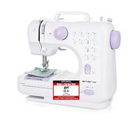Emerio Máquina de coser para niños y principiantes, SEW-121820, 12 patrones de puntadas, mini con pedal, alimentación y batería, hogar, luz LED, automático hacia delante y hacia atrás, blanco/rosa