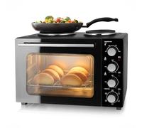 EMERIO MO-125236.4 - Horno de 32 litros + 2 placas de cocción | recirculación, calor superior/inferior | temporizador + regulador de temperatura | Incluye bandeja y parrilla | Horno compacto para