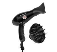 Emerio Secador de pelo con motor de CA, 2200 W, Función iónica, 3 ajustes de temperatura y 2 de flujo de aire y aire frío, Concentrador y difusor, Cable de 1.8 m, HD-122192