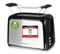 EMERIO Tostadora con 2 ranuras extra grandes y función de centrado, cajón migas extraíble, botones de demolición/descongelación/calentamiento, 7 niveles de bronceado ajustables, placa para pan, 750 W