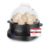 EMERIO La olla de huevos única cocina los tres niveles de cocción [suave, medio | duro] en un proceso de cocción para 7 huevos con resultado perfecto y habla diferentes idiomas (DE EN FR ES IT PL NL
