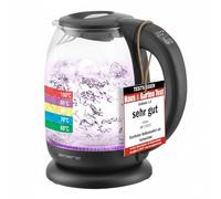 Emerio WK-119255 Hervidor De Agua Eléctrico Cristal, 2200 W, 1.7 litros, Acero Inoxidable, Transparente Negro [Clase de eficiencia energética A+]