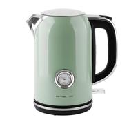 EMERIO WK-133282 Hervidor eléctrico, estilo retro, 2200 W, 1,7 litros, carcasa de acero inoxidable, indicador de nivel de agua, filtro de cal, apagado automático, base de 360°, inalámbrico,