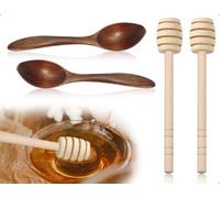 Emezddo 2 Piezas de agitador de Miel,Cuchara de Miel,agitador de Miel de Madera,palito de Miel para Levantar Miel,dispensador de Mermelada de Miel con 2 Piezas de cucharas de Madera(15 cm)