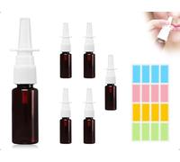 Emezddo Paquete de 5 Botellas Vacías para Espray Nasal, Atomizadores Reutilizables y Recargables con Embudo y Etiqueta, Ideales para Perfume, Aceites Esenciales y Solución Salina (Marrón)