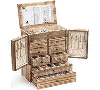 Emfogo Jewelry Box for Women Wooden Jewelry Boxes & Organizers 5-Layer Rustic Large Jewelry Organizer Box with Mirror & 8 Drawers for Rings Earrings Necklaces Bracelets Women Girls Gifts