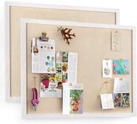 Emfogoo 2 Piezas Tablero de Corcho 60 x 45cm, Corcho Pared con 40 Puntadas, Pizarra de Mensajes Suspendido Tiene Marcos de Madera para el Hogar, Sala de Estar, Cocina, Oficina, Escuela (Blanco)