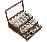 Emfogoo 3 Niveles Organizador de Navajas, Caja de Colección para Puñales con Tapa Transparente y Cajones, Exponer Vitrina para Dagas para coleccionistas, Almacenamiento y Exhibición, Regalo (Negro)