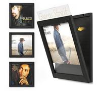 Emfogoo 3 Piezas Caja Vinilos, Apertura Frontal de Pared, Soporte Vinilos, Madera Estilo Vintage Marco para Discos de Vinilo, para Exhibir Cubiertas de Discos de Vinilo LP de 12x12 Pulgadas (Negro)