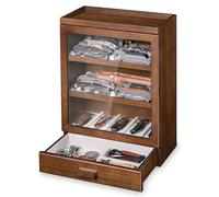 Emfogoo 4 Niveles Organizador de Navajas, Caja Vertical para Puñales con Panel Acrílico Transparente y Cajón, Exponer Vitrina Colección para Dagas, para 25 Cuchillos Plegables, Regalo (Nogal)