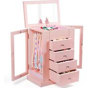 Emfogoo 5 Niveles Joyero Niña, Joyero Musical Niña de Madera con Bailarina Giratoria, Gran Joyero Musical Bailarina para Niñas Pequeñas, Navidad, Cumpleaños, Día del Niño, Año Nuevo Regalo (Rosa)