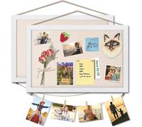 Emfogoo Corcho Pared 2 Piezas 40 x 30 cm, Tablero de Corcho con 10 Pines, 8 Clips, Pizarra de Mensajes Suspendido Tiene Marco Blanco para el Hogar, Sala de Estar, Cocina, Oficina, Escuela