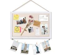 Emfogoo Corcho Pared 40 x 30cm, Tablero de Corcho con 10 Puntadas, 8 Clips, Pizarra de Mensajes Suspendido Tiene Marcos de Madera para el Hogar, Sala de Estar, Cocina, Oficina, Escuela (Blanco)