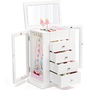 Emfogoo Joyero musical para niña, caja de música, 5 niveles, de madera, con bailarina giratoria, almacenamiento de joyas para niños, Navidad, Año Nuevo, Día del Niño (blanco)