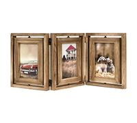 Emfogoo Marco de fotos plegable de madera rústica de 6 x 4 pulgadas, con bisagras y rotación de pantalla de doble cara, marco de fotos de vidrio de alta definición vertical en la mesa (marrón rústico)