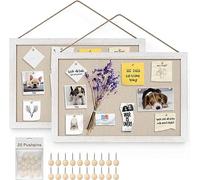 Emfogoo Tablón de anuncios con lino, corcho 30 x 40 cm, con marco de madera, para cocina, oficina, escuela, hogar, habitación infantil, decoración de pared, tablero de corcho con 20 agujas, 2 unidades