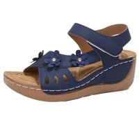 EMGILL Sandalias de cuña con diseño de flores para mujer, correa al tobillo, puntera abierta, zapatos de verano, cómodas, informales, sandalias de plataforma para caminar, Azul, 39.5 EU