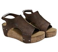 EMGILL Sandalias de cuña de corcho para mujer, 2025, puntera abierta, hebilla y correa al tobillo, cómodas, bohemias, sandalias de playa de verano, Café, 37 EU