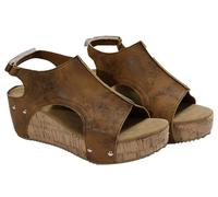 EMGILL Sandalias de cuña de corcho para mujer, 2025, puntera abierta, hebilla y correa al tobillo, cómodas, bohemias, sandalias de playa de verano, Marrón Oscuro, 38 EU