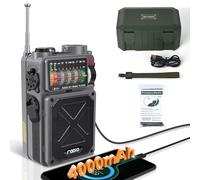 Emgykit R11 - Radio portátil de onda corta - 4000 mAh/14800 mWh NOAA/SW/AM/FM, solar/manivela de mano/carga USB, receptor Bluetooth/reproducción USB/TF, con brújula, linterna, SOS para camping y