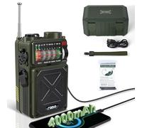 Emgykit Radio de manivela - 4000 mAh/14800 mWh AM/FM/WB/SW/NOAA con Bluetooth, linterna, alarma SOS, alimentado por USB y energía solar
